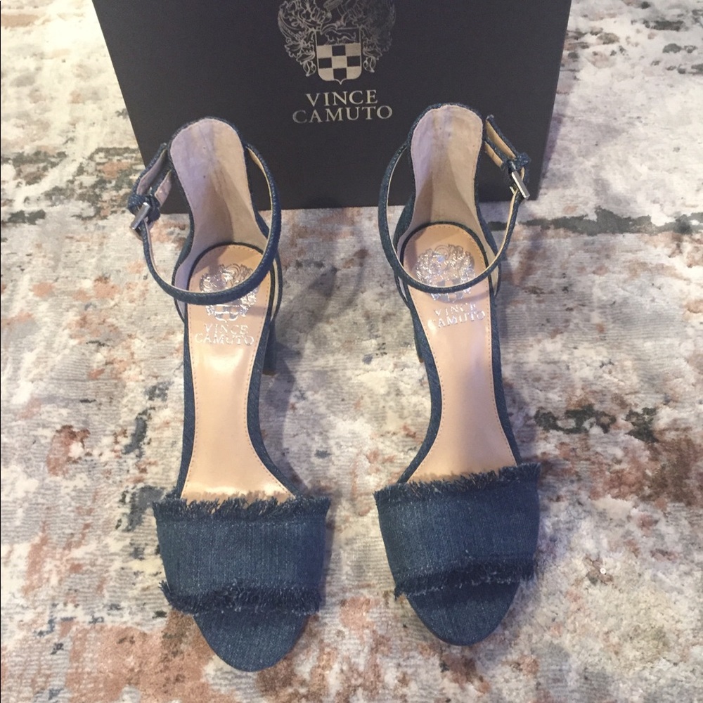 Vince Camuto Dark Blue Denim Ankle Strap Sandals
